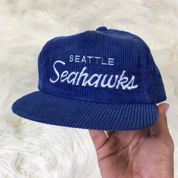 Vintage Other - 80s Seattle Seahawks Script Corduroy Slideback Hat